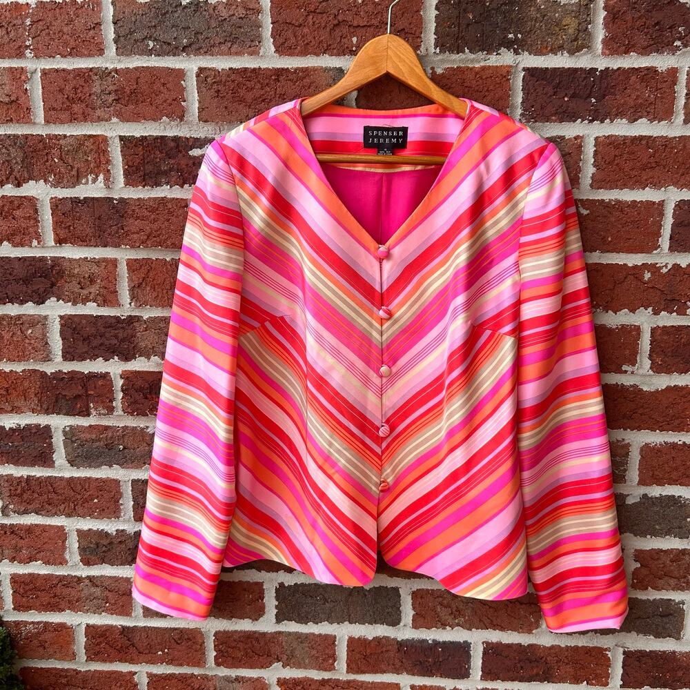 Vintage Spenser Jeremy Multicolor Chevron Stripe 100% Silk Blazer Jacket 14